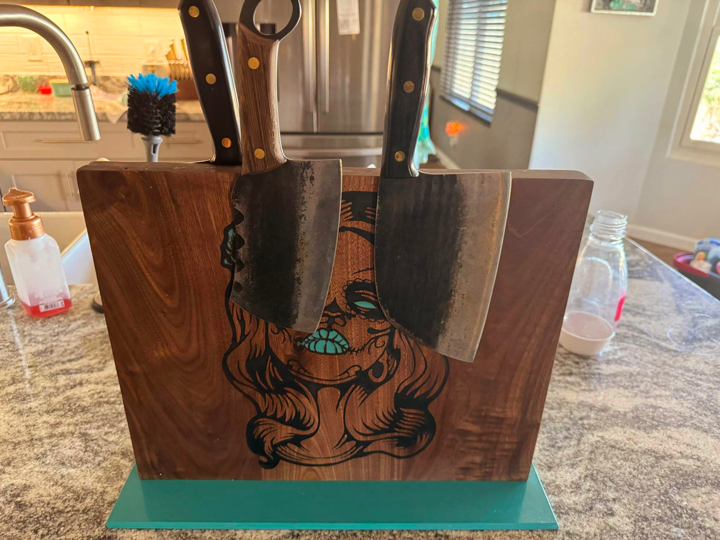 Epoxy inlaid magnetic knife holders.