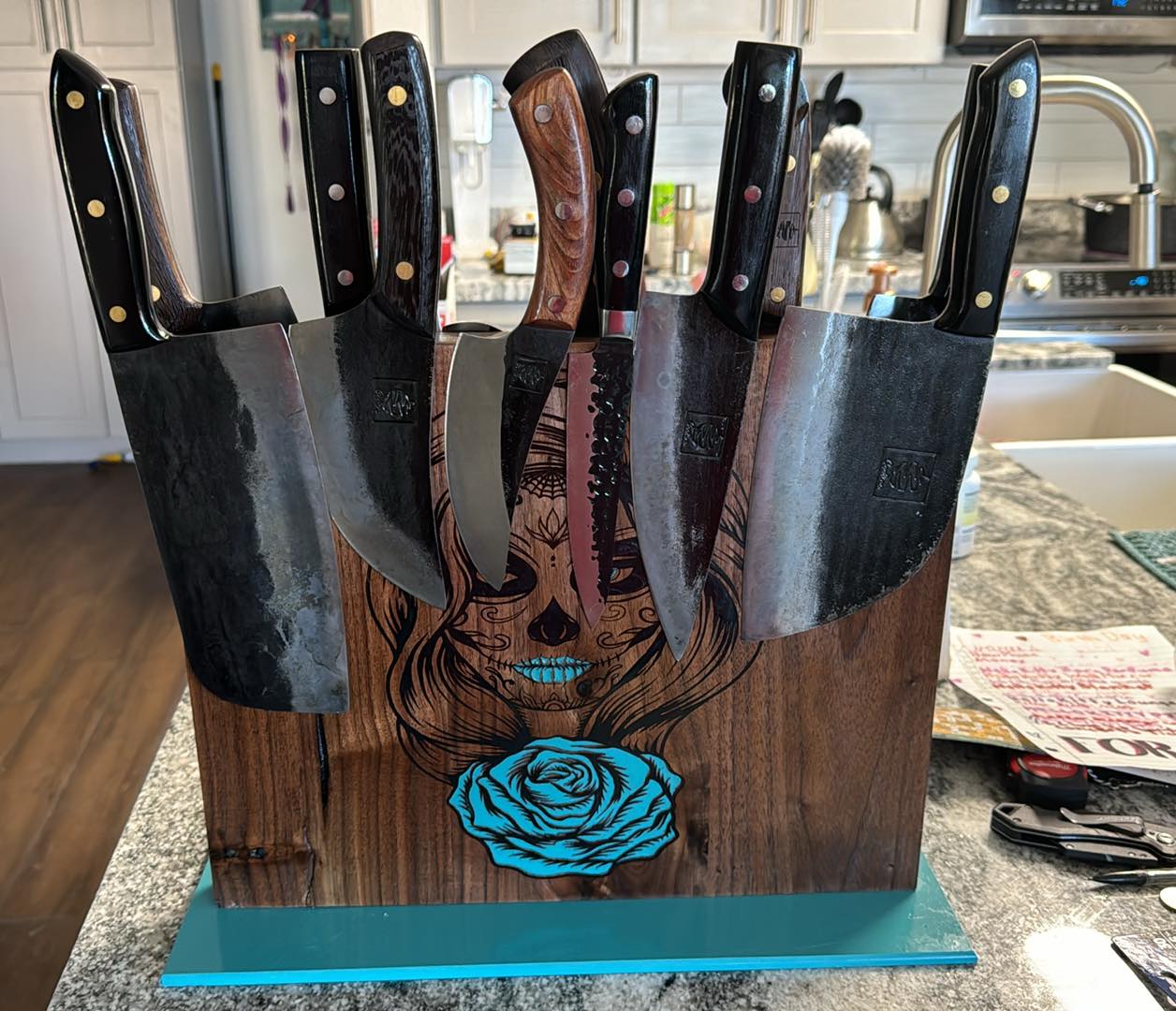 Epoxy inlaid magnetic knife holders.